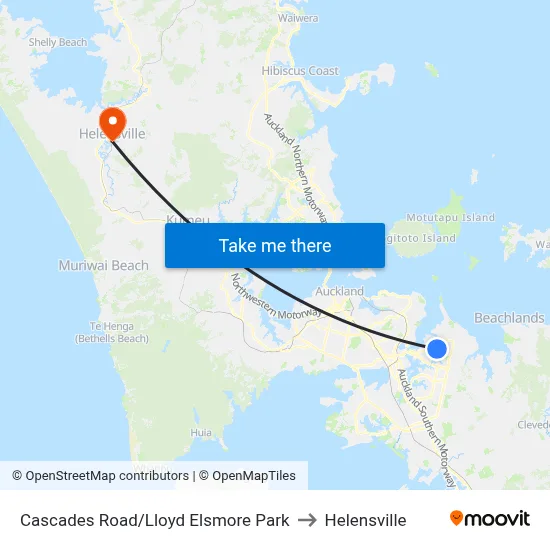Cascades Road/Lloyd Elsmore Park to Helensville map