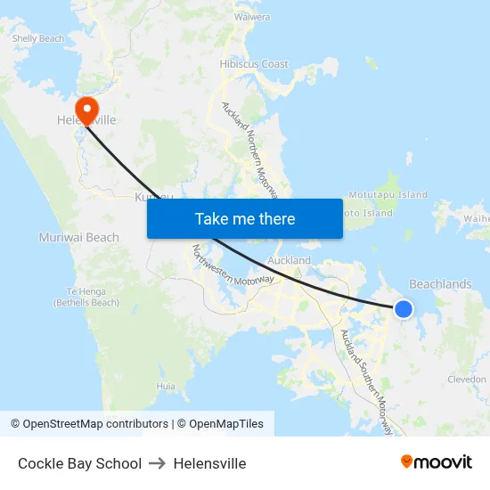 Cockle Bay School to Helensville map