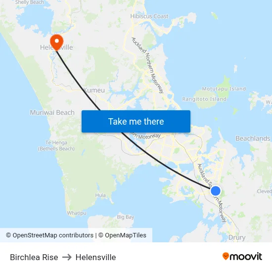 Birchlea Rise to Helensville map