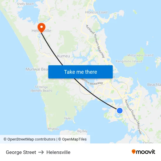 George Street to Helensville map