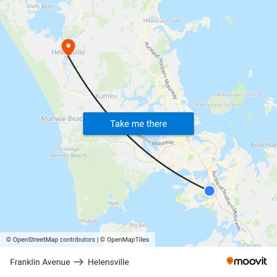 Franklin Avenue to Helensville map