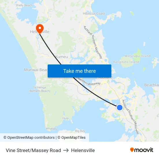 Vine Street/Massey Road to Helensville map
