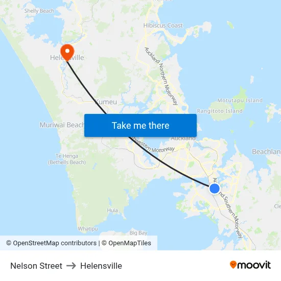 Nelson Street to Helensville map