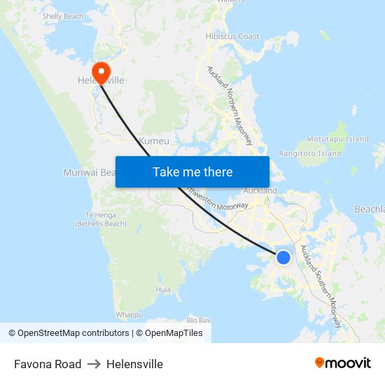 Favona Road to Helensville map