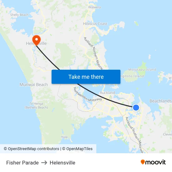 Fisher Parade to Helensville map