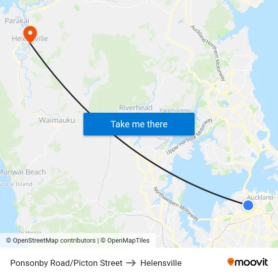 Ponsonby Road/Picton Street to Helensville map