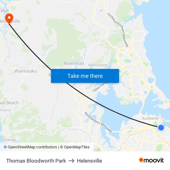 Thomas Bloodworth Park to Helensville map