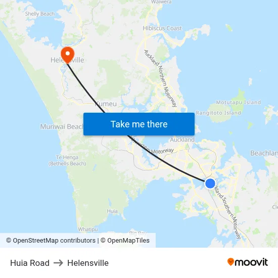 Huia Road to Helensville map