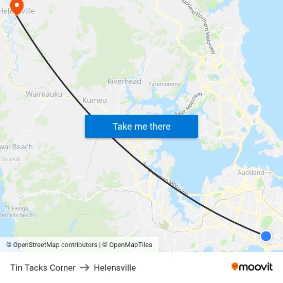 Tin Tacks Corner to Helensville map