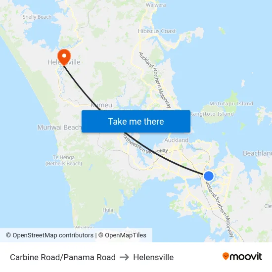 Carbine Road/Panama Road to Helensville map