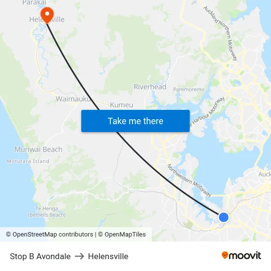 Stop B Avondale to Helensville map