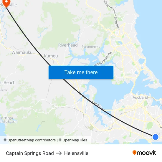 Captain Springs Road to Helensville map