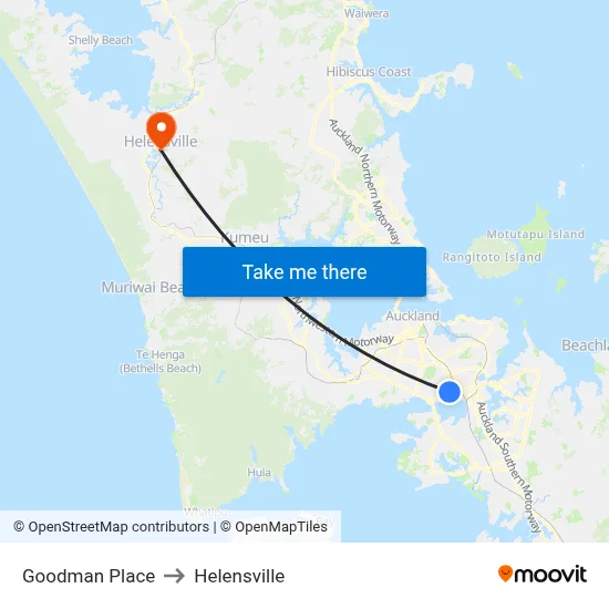 Goodman Place to Helensville map