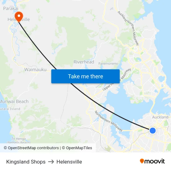 Kingsland Shops to Helensville map