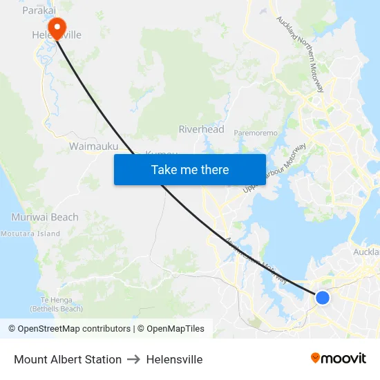 Mount Albert Station to Helensville map