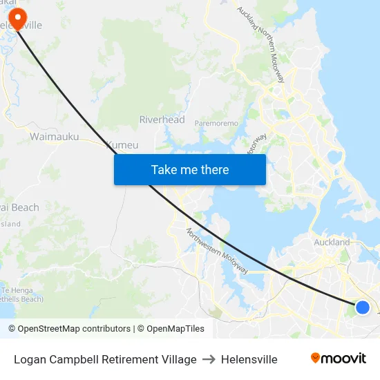 Logan Campbell Retirement Village to Helensville map