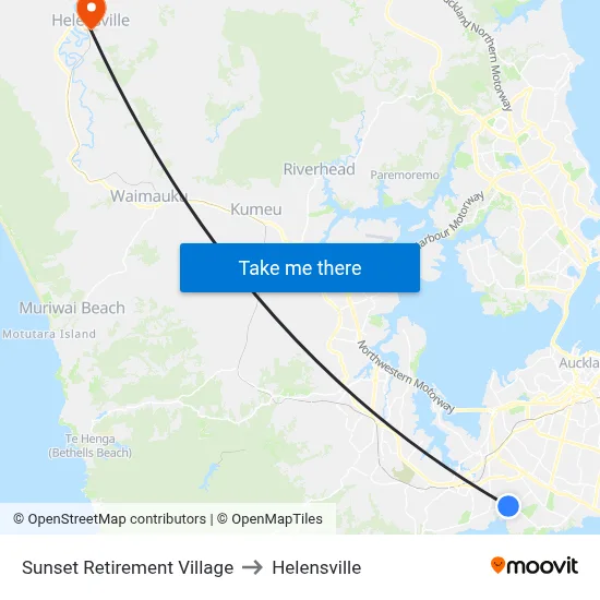 Sunset Retirement Village to Helensville map