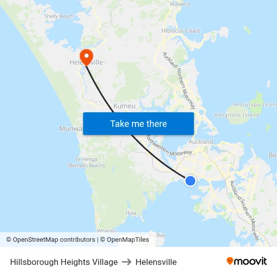 Hillsborough Heights Village to Helensville map