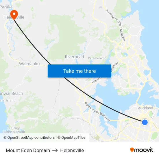 Mount Eden Domain to Helensville map
