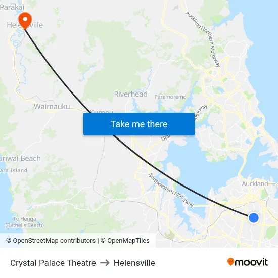 Crystal Palace Theatre to Helensville map