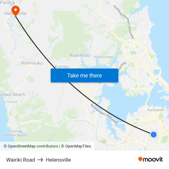Wairiki Road to Helensville map