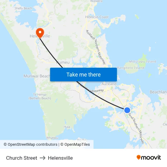 Church Street to Helensville map