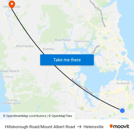 Hillsborough Road/Mount Albert Road to Helensville map