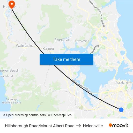 Hillsborough Road/Mount Albert Road to Helensville map