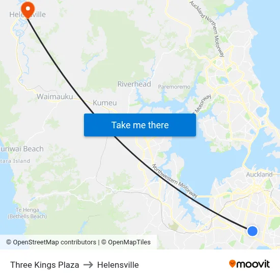 Three Kings Plaza to Helensville map