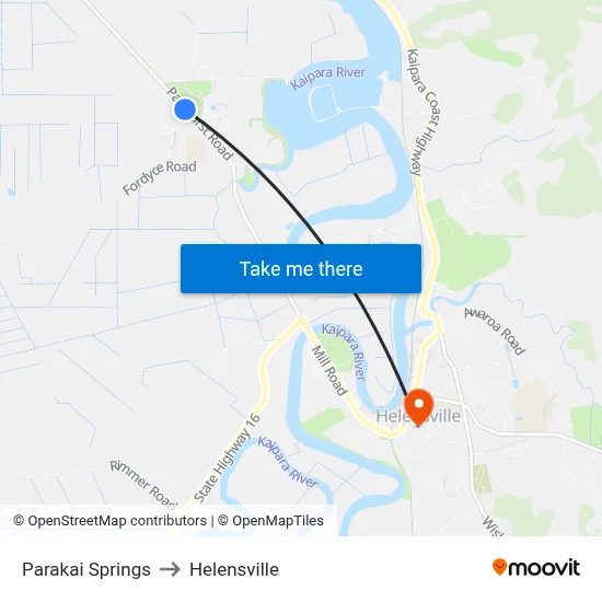 Parakai Springs to Helensville map