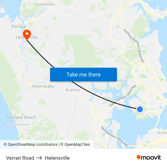 Verran Road to Helensville map