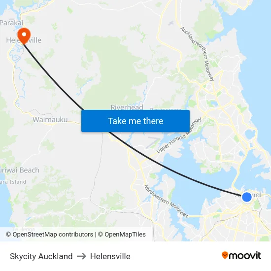 Skycity Auckland to Helensville map