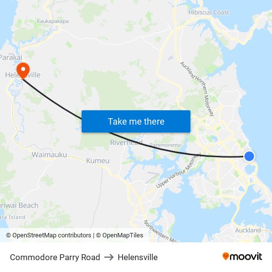 Commodore Parry Road to Helensville map