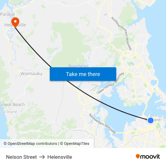 Nelson Street to Helensville map
