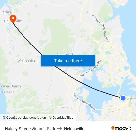 Halsey Street/Victoria Park to Helensville map