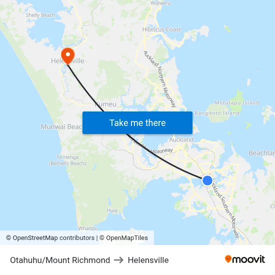 Otahuhu/Mount Richmond to Helensville map