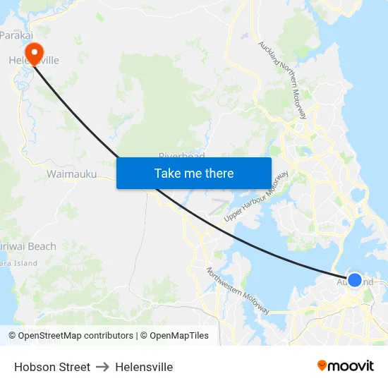 Hobson Street to Helensville map