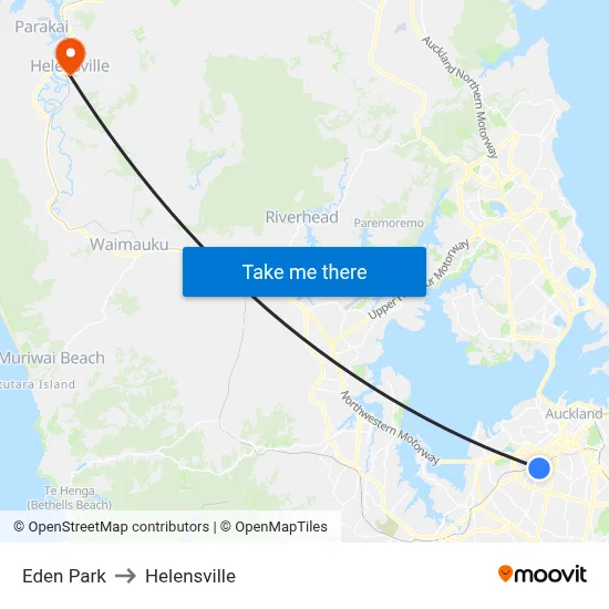 Eden Park to Helensville map