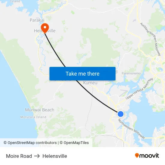 Moire Road to Helensville map