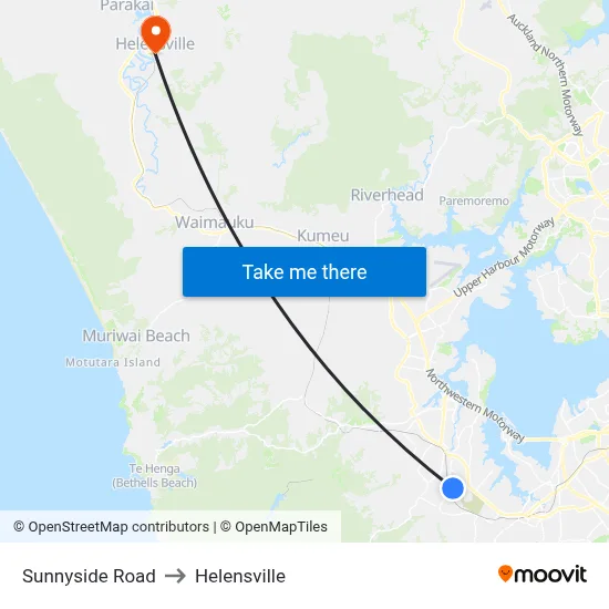 Sunnyside Road to Helensville map