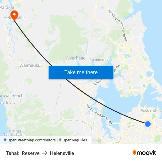 Tahaki Reserve to Helensville map