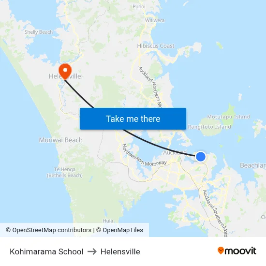 Kohimarama School to Helensville map