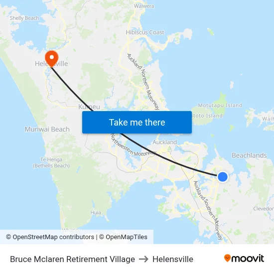 Bruce Mclaren Retirement Village to Helensville map