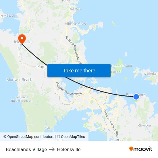 Beachlands Village to Helensville map