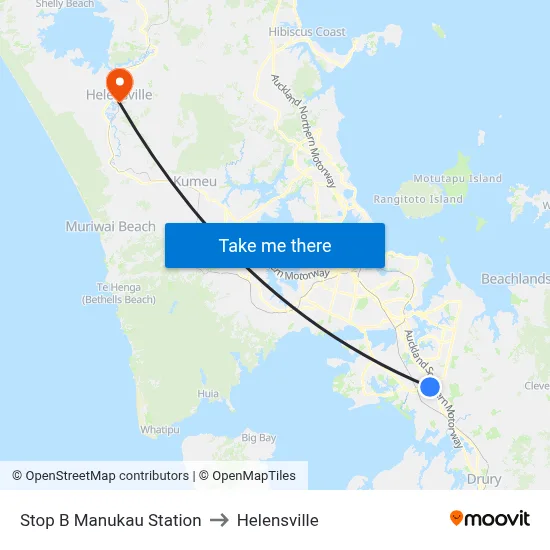 Stop B Manukau Station to Helensville map