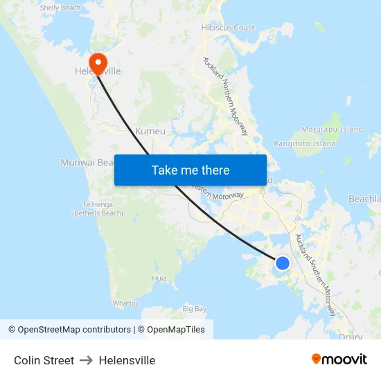 Colin Street to Helensville map