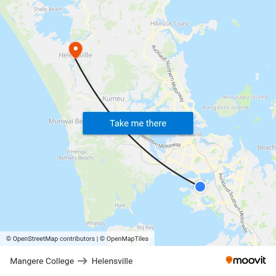 Mangere College to Helensville map