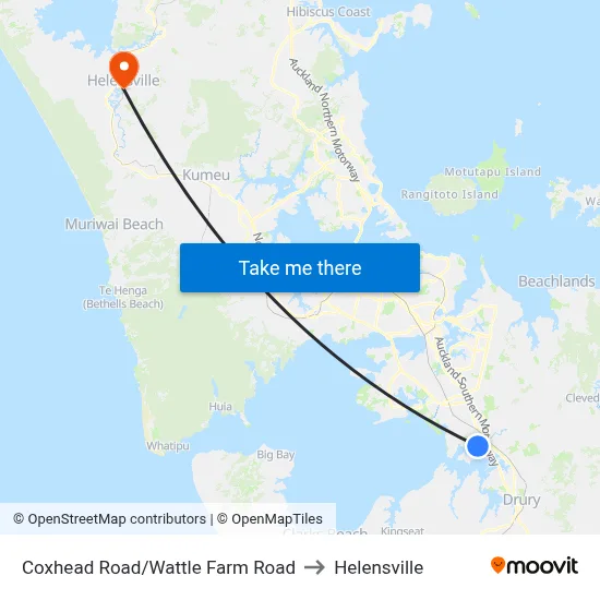 Coxhead Road/Wattle Farm Road to Helensville map
