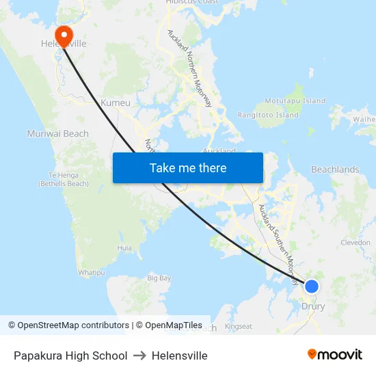 Papakura High School to Helensville map