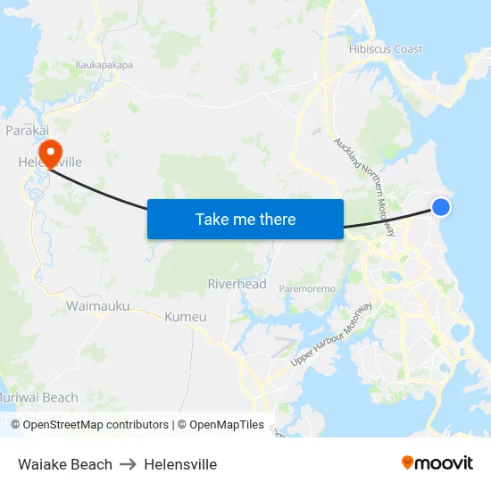 Waiake Beach to Helensville map